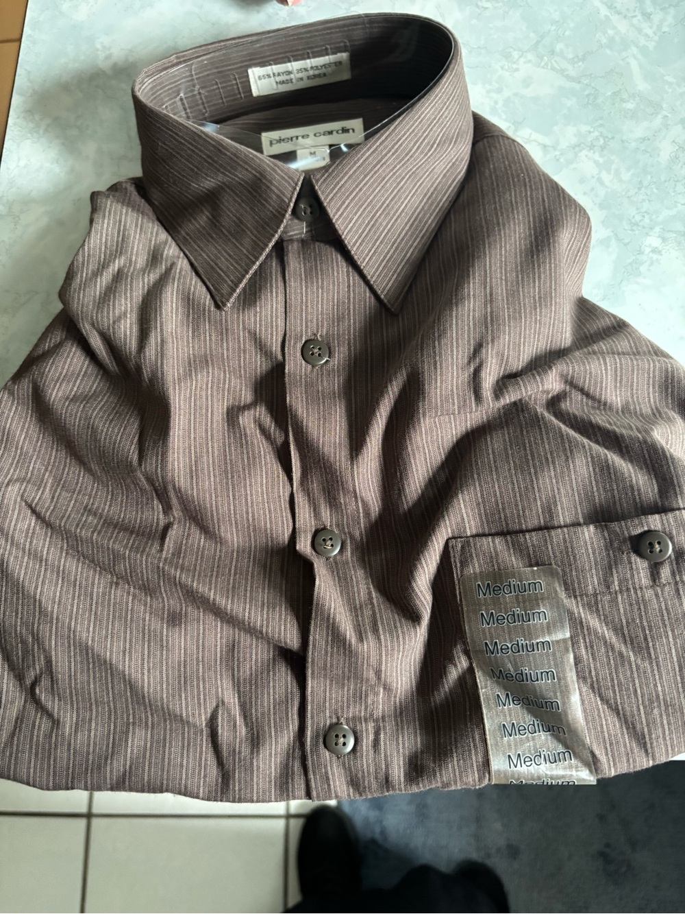 Pierre Cardin Men's Brown Pinstripe Dress Shirt